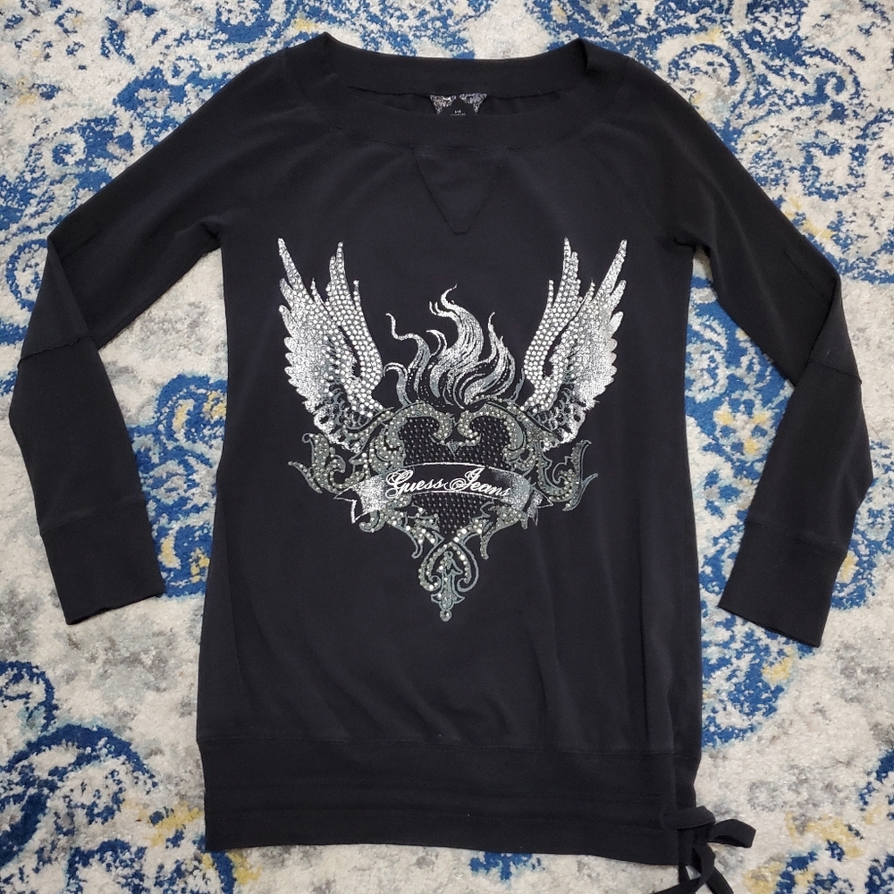 Guess Rocker Screen Print Rhinestone Tunic Black S - Picture 10 of 11